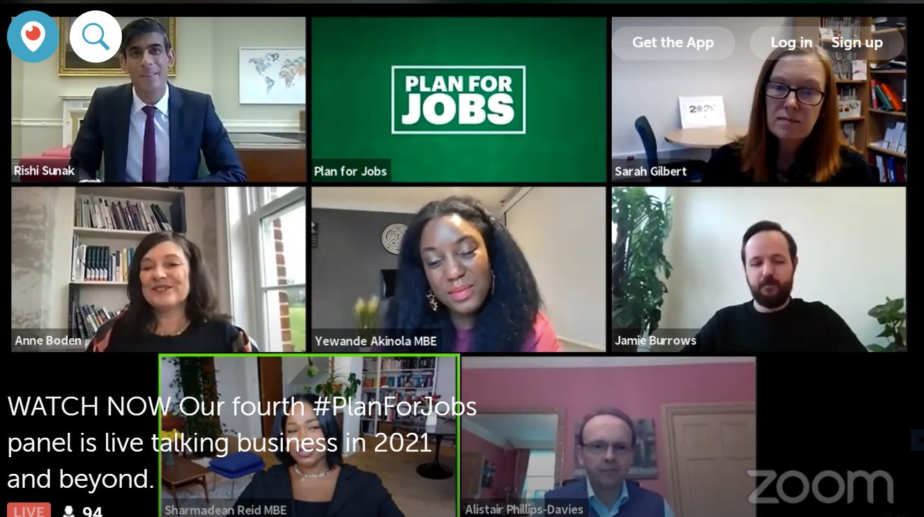 Rishi Sunak live on Twitter discussing #PlanForJobs